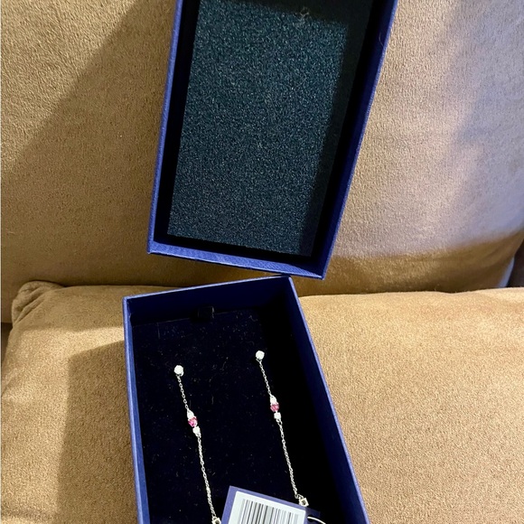 Swarovski Earrings long silver pink crystal. Studs can be wore alone - Picture 3 of 6